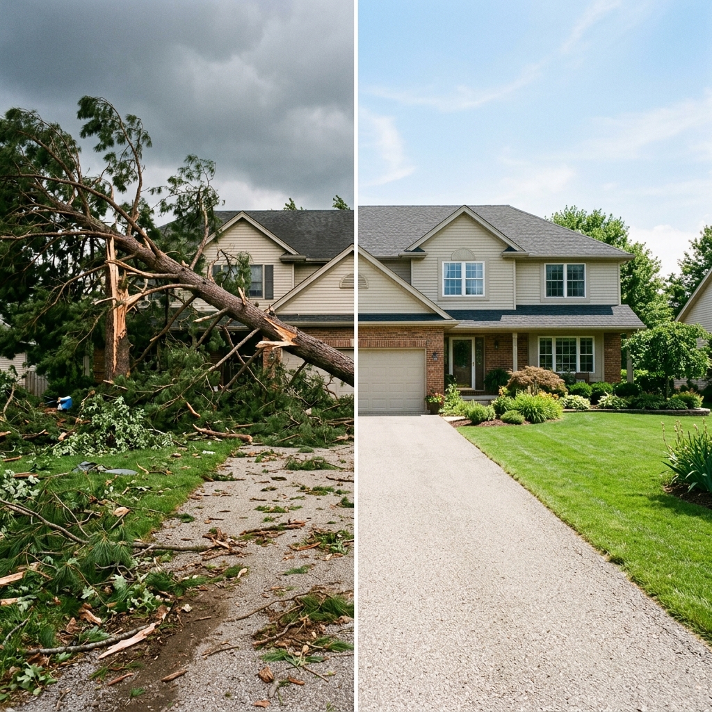 Before and after storm damage cleanup in Jonesboro AR