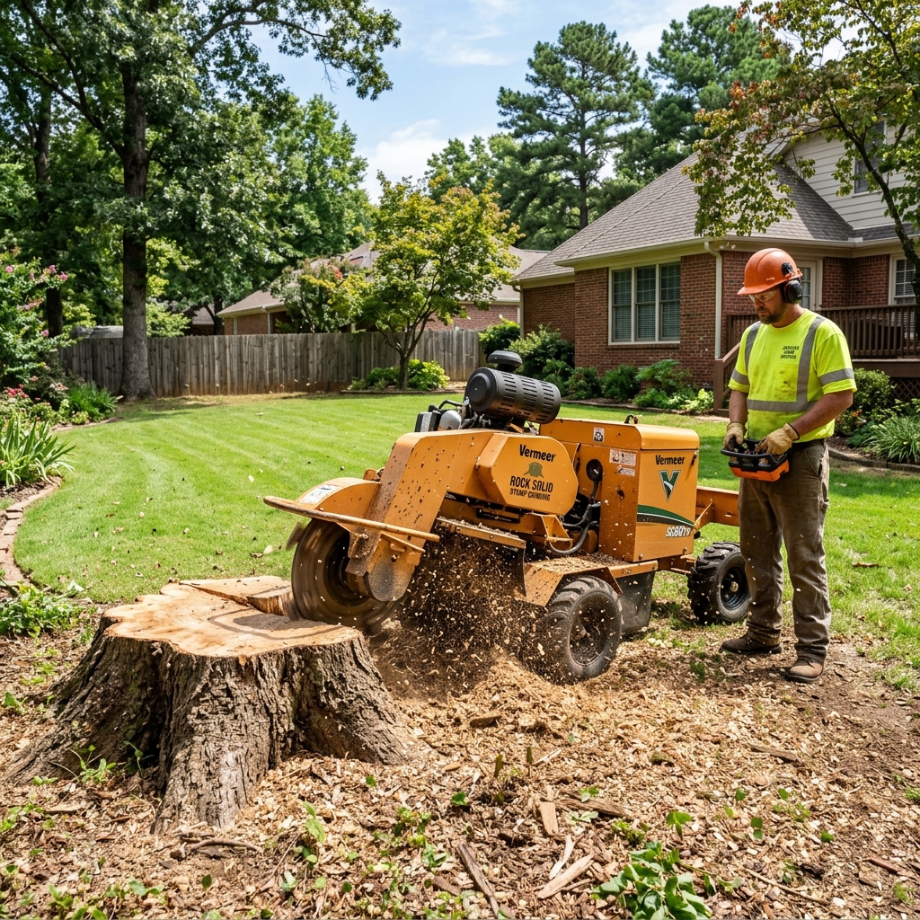 Commercial property tree pruning and parking lot clearance work along Red Wolf Boulevard in Jonesboro Arkansas
